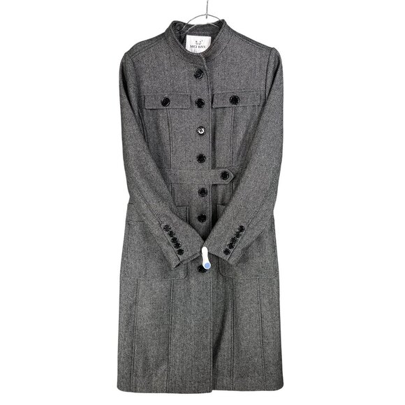 High Style Womens M Wool Gray Military Inspired Herringbone Tweed Coat Old Money - Picture 5 of 16